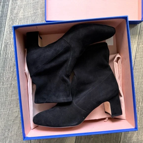 NWT Stuart Weitzman Niki 60 Black Suede Ankle Boots Classic Size 11 (41.5) NIB